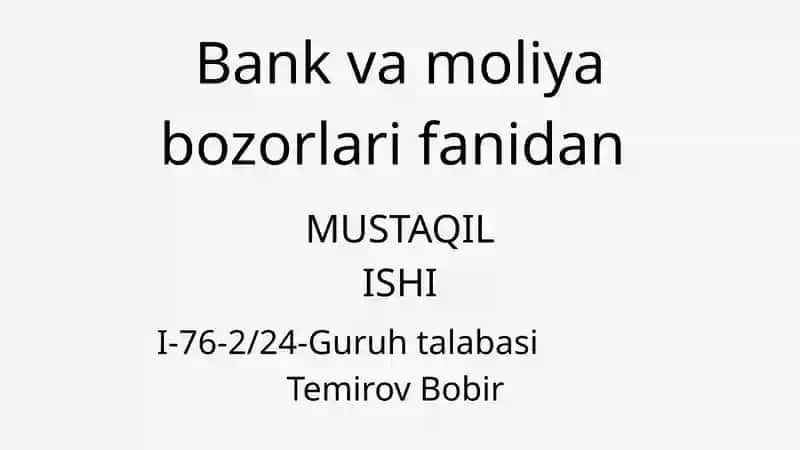 Moliya Bozorining Rivojlanish Bosqichlari va Funksiyalari
