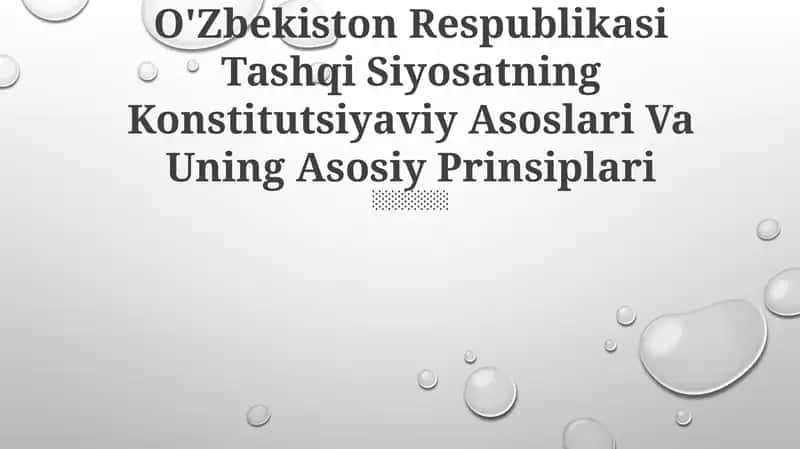 O'Zbekiston Respublikasi Tashqi Siyosatning Konstitutsiyaviy Asoslari Va Uning Asosiy Prinsiplari