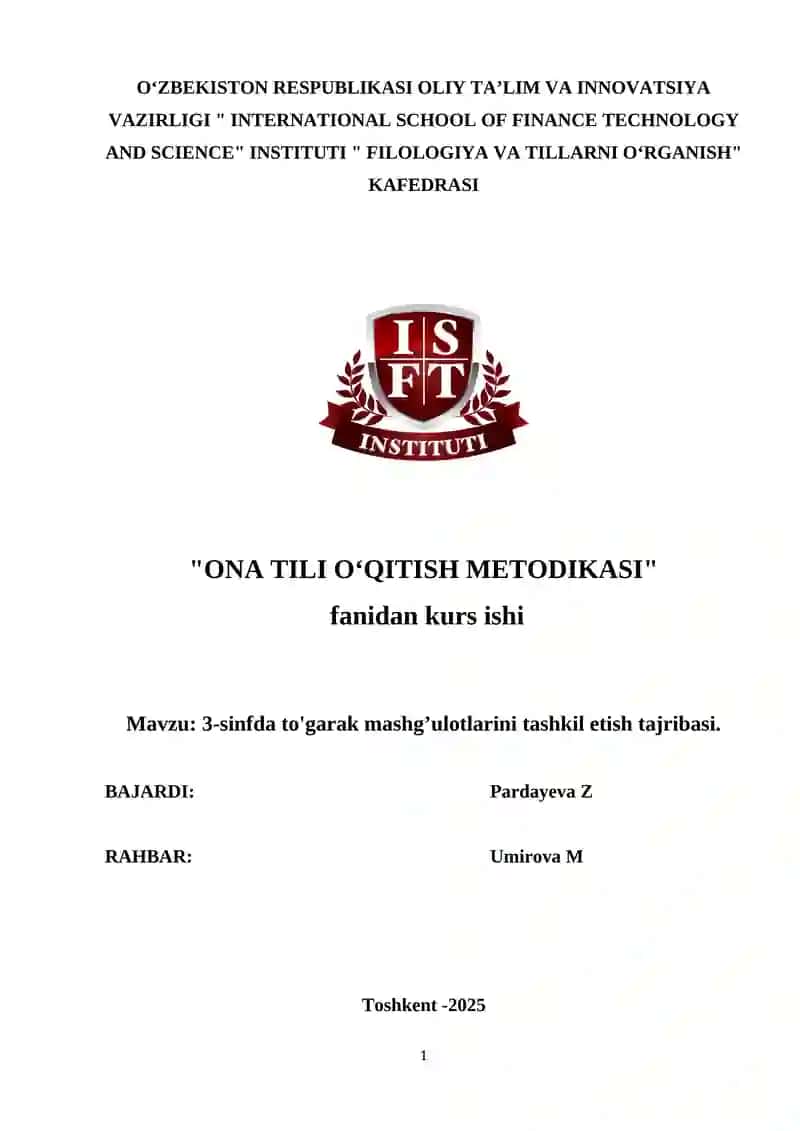 3-sinfda to'garak mashg’ulotlarini tashkil etish tajribasi.