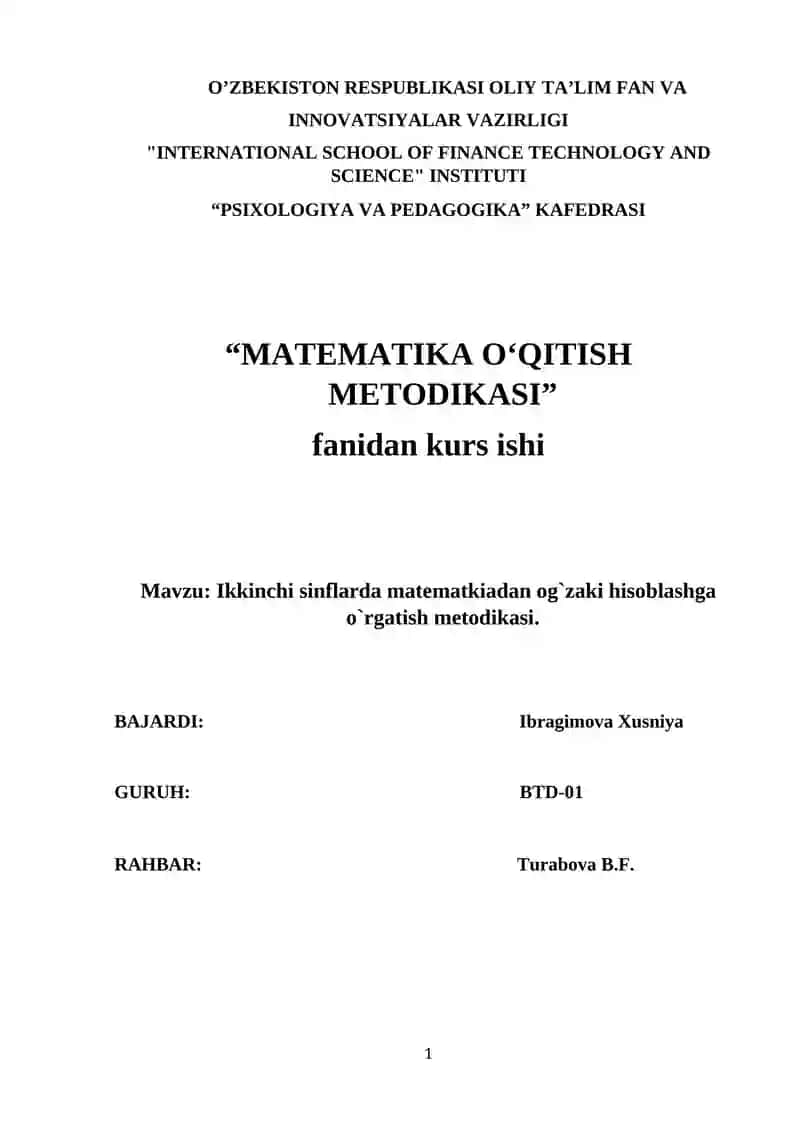 Ikkinchi sinflarda matеmatkiadan оg`zaki hisоblashga o`rgatish mеtоdikasi