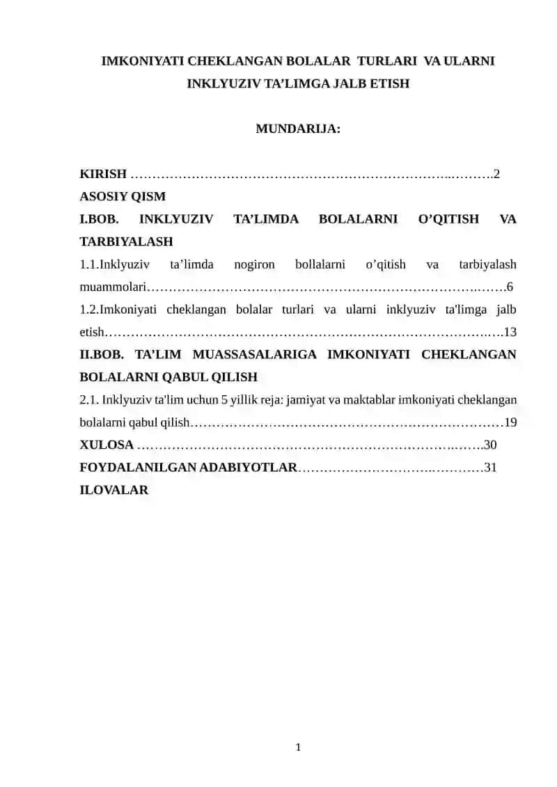 IMKONIYATI CHEKLANGAN BOLALAR TURLARI VA ULARNI INKLYUZIV TA’LIMGA JALB ETISH