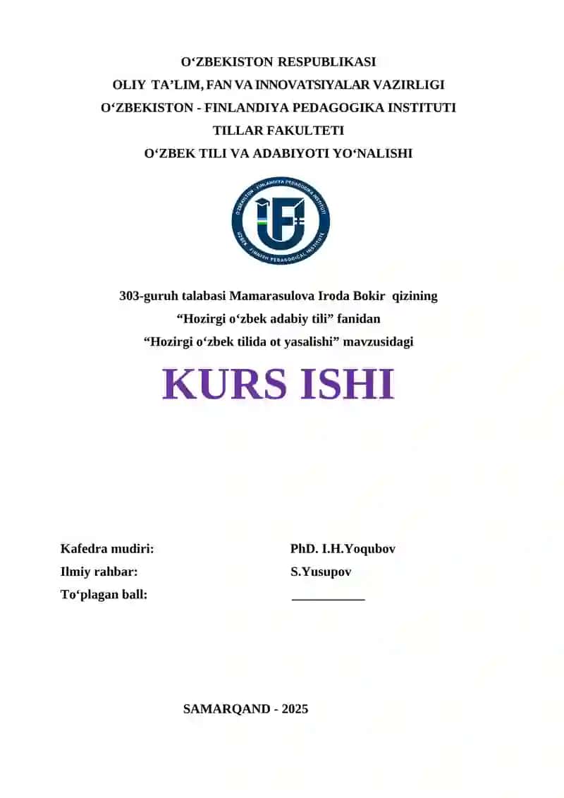 "Ot so‘z turkumi" mavzusidagi KURS ISHI