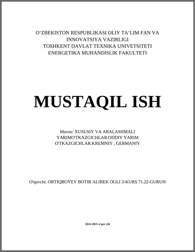 XUSUSIY VA ARALASHMALI YARIMO'TKAZGICHLAR