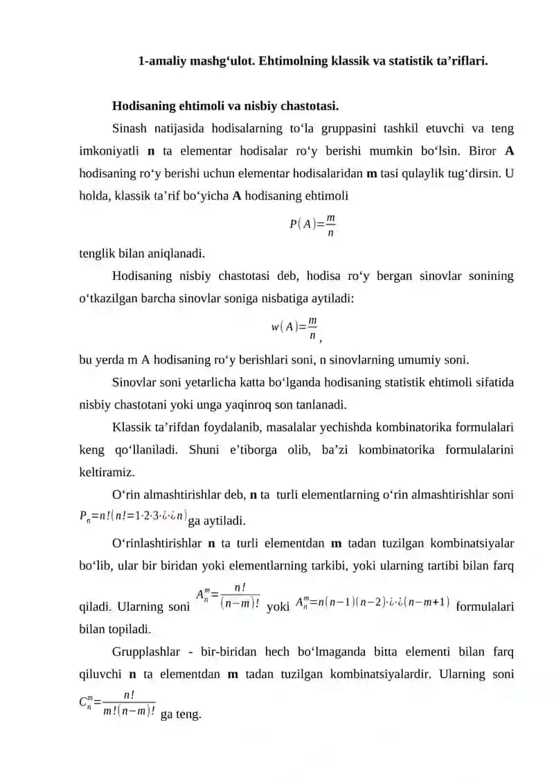 Kombinatorika formulalari