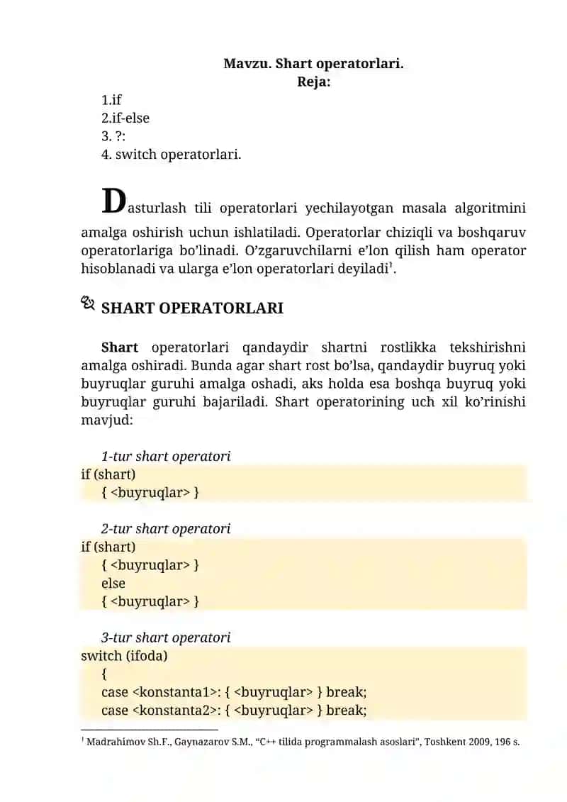 Shart operatorlari