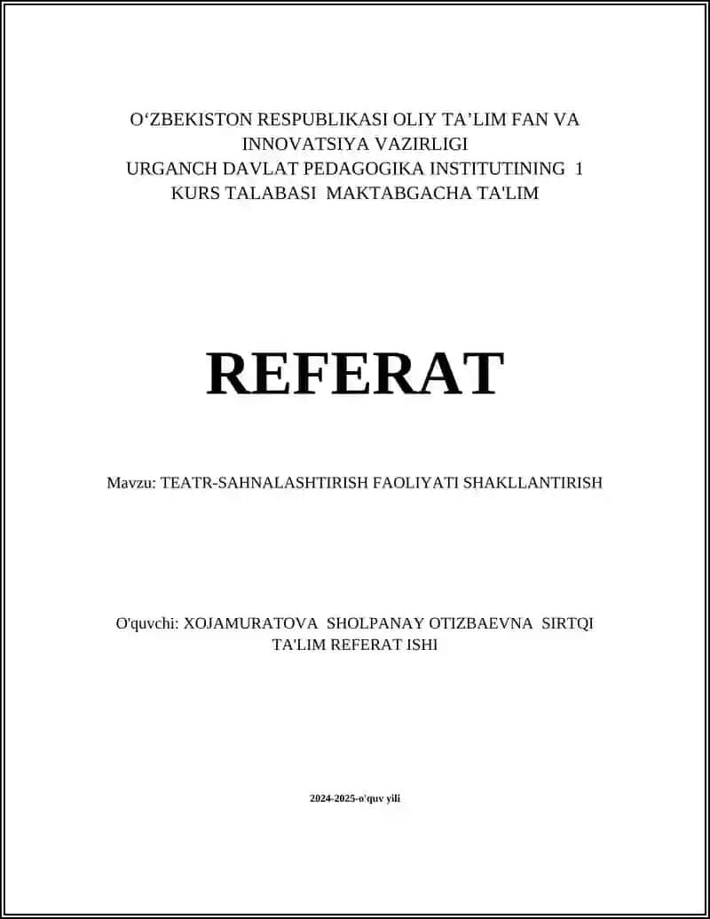 TEATR-SAHNALASHTIRISH FAOLIYATI SHAKLLANTIRISH