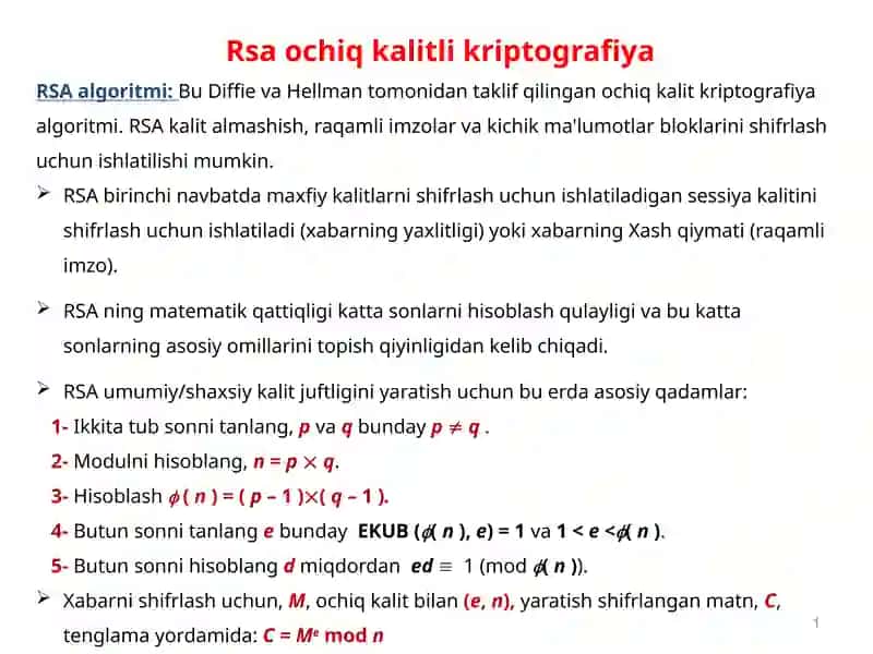 RSA ochiq kalitlik kriptografiya