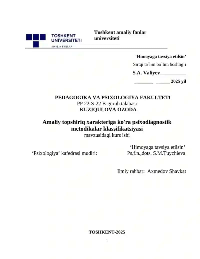 Psixodiagnostik metodikalar klassifikatsiyasi