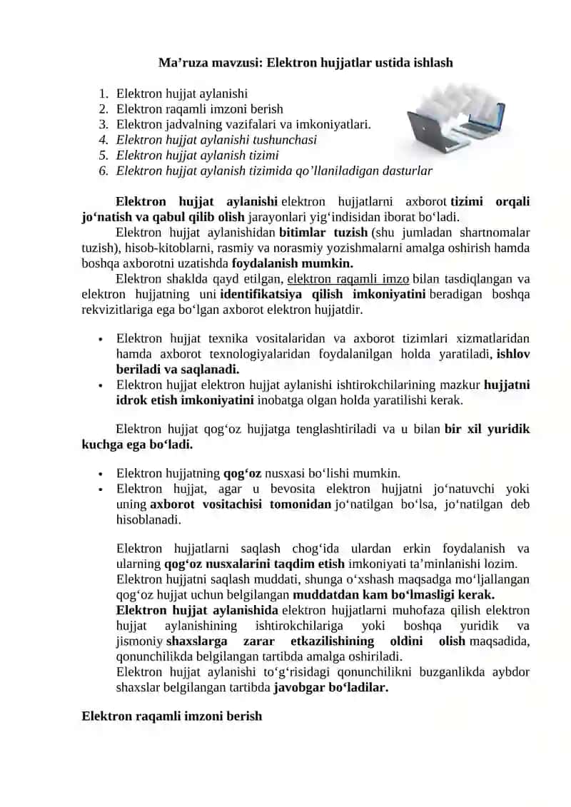 Elektron hujjatlar ustida ishlash