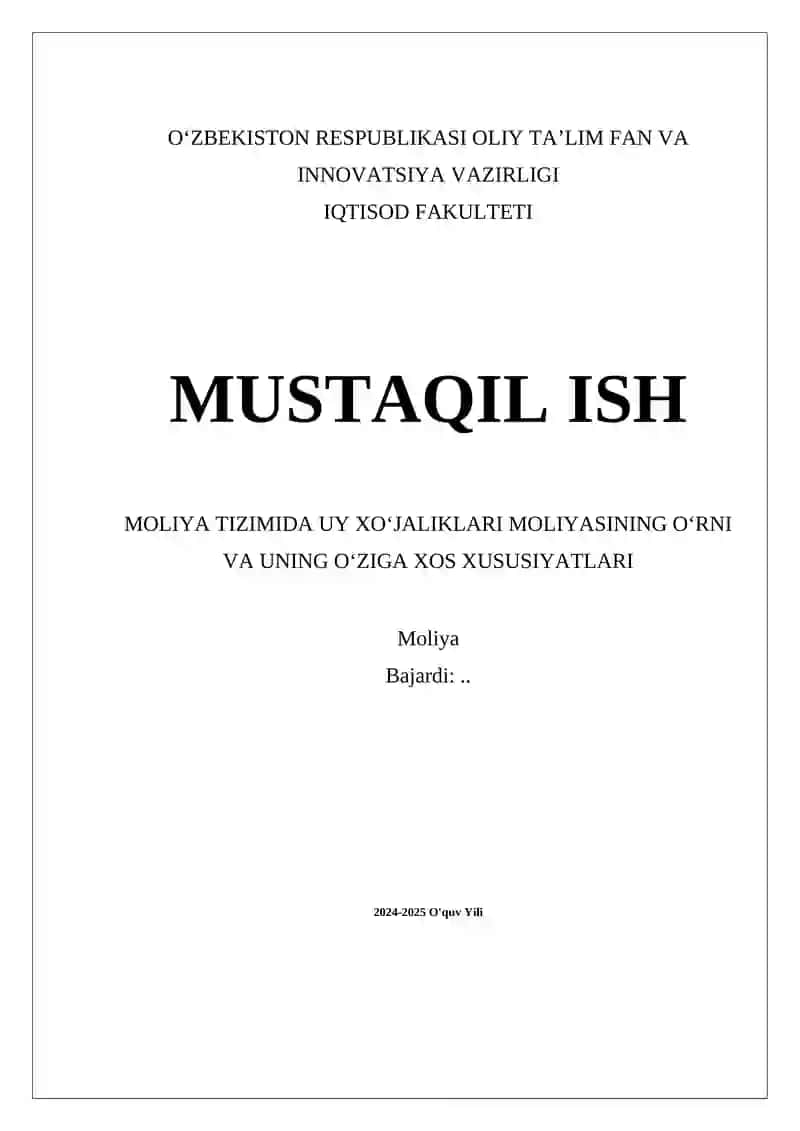Uy xo‘jaliklari moliyasi