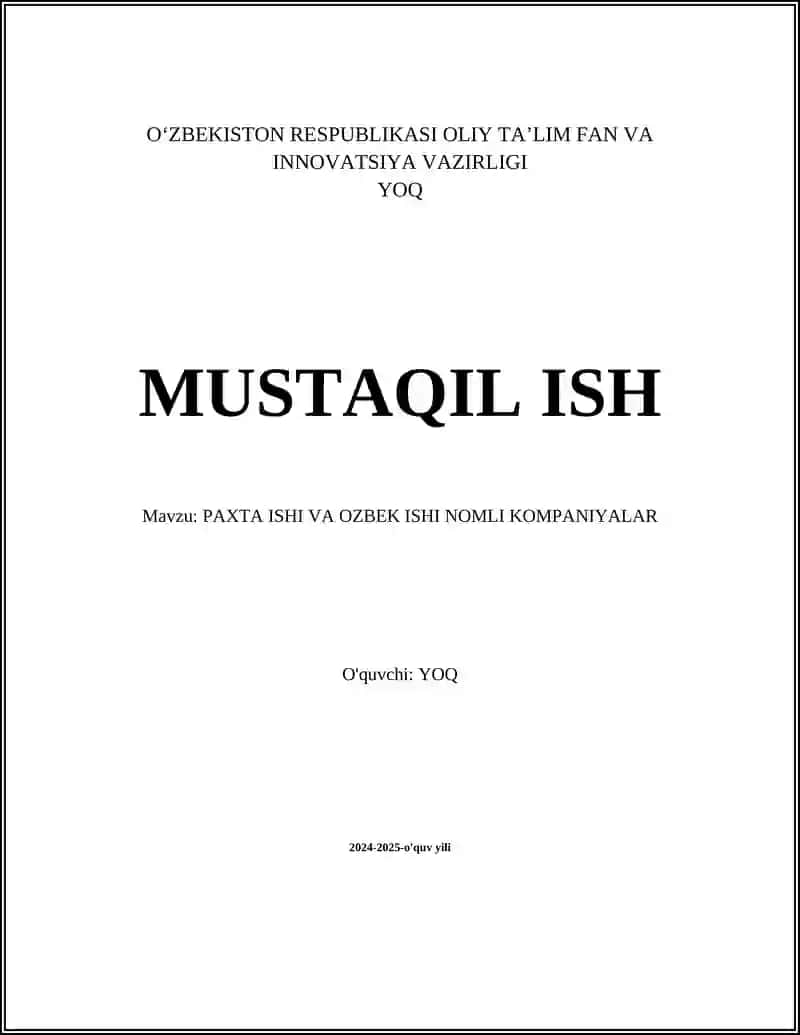 Paxta Ishi va O'zbek Ishi nomli Kompaniyalar