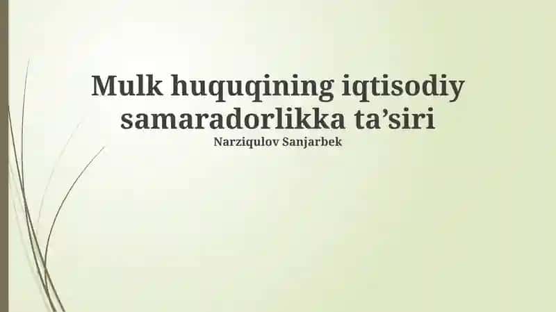 Mulk huquqining iqtisodiy samaradorlikka ta’siri