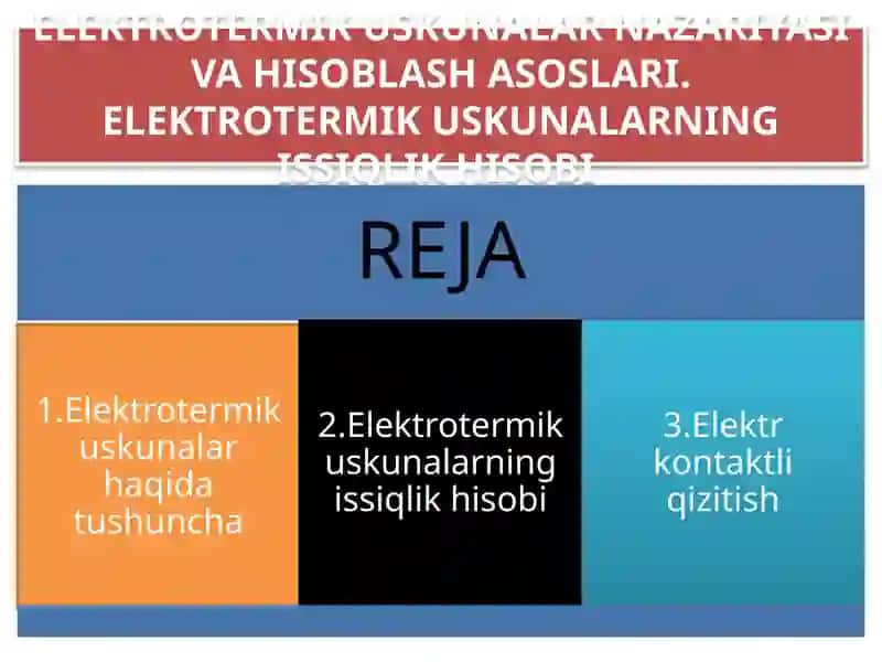 ELEKTROTERMIK USKUNALAR NAZARIYASI VA HISOBLASH ASOSLARI