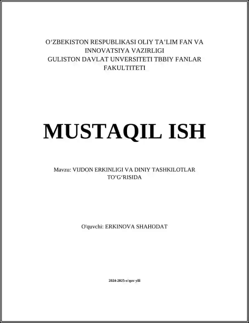 VIJDON ERKINLIGI VA DINIY TASHKILOTLAR