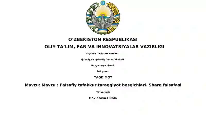 Falsafiy tafakkur taraqqiyot bosqichlari. Sharq falsafasi