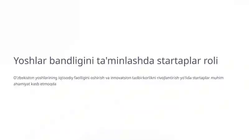 Yoshlar bandligini ta'minlashda startaplar roli