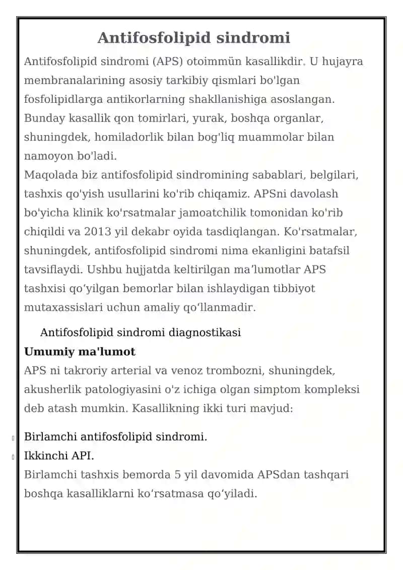 Antifosfolipid sindromi