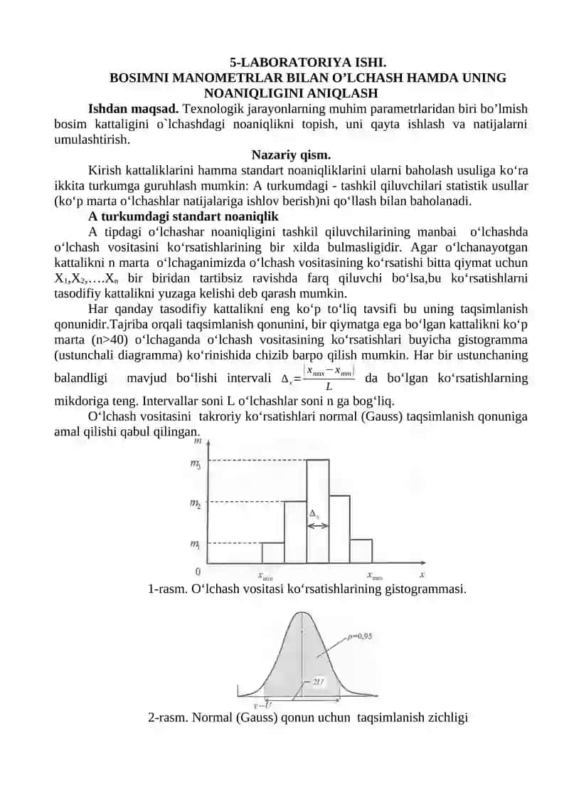 BOSIMNI MANOMETRLAR BILAN O’LCHASH