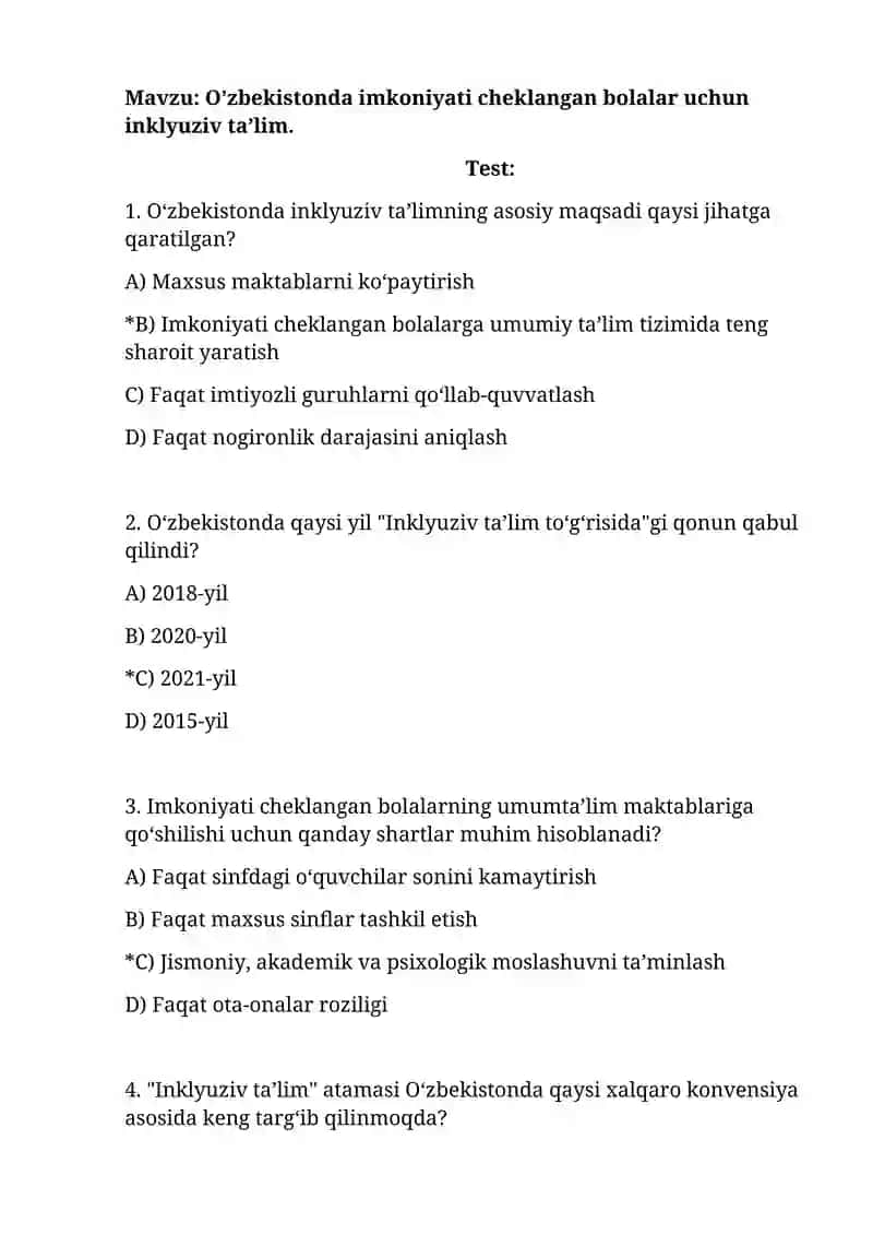 O’zbekistonda imkoniyati cheklangan bolalar uchun inklyuziv ta’lim