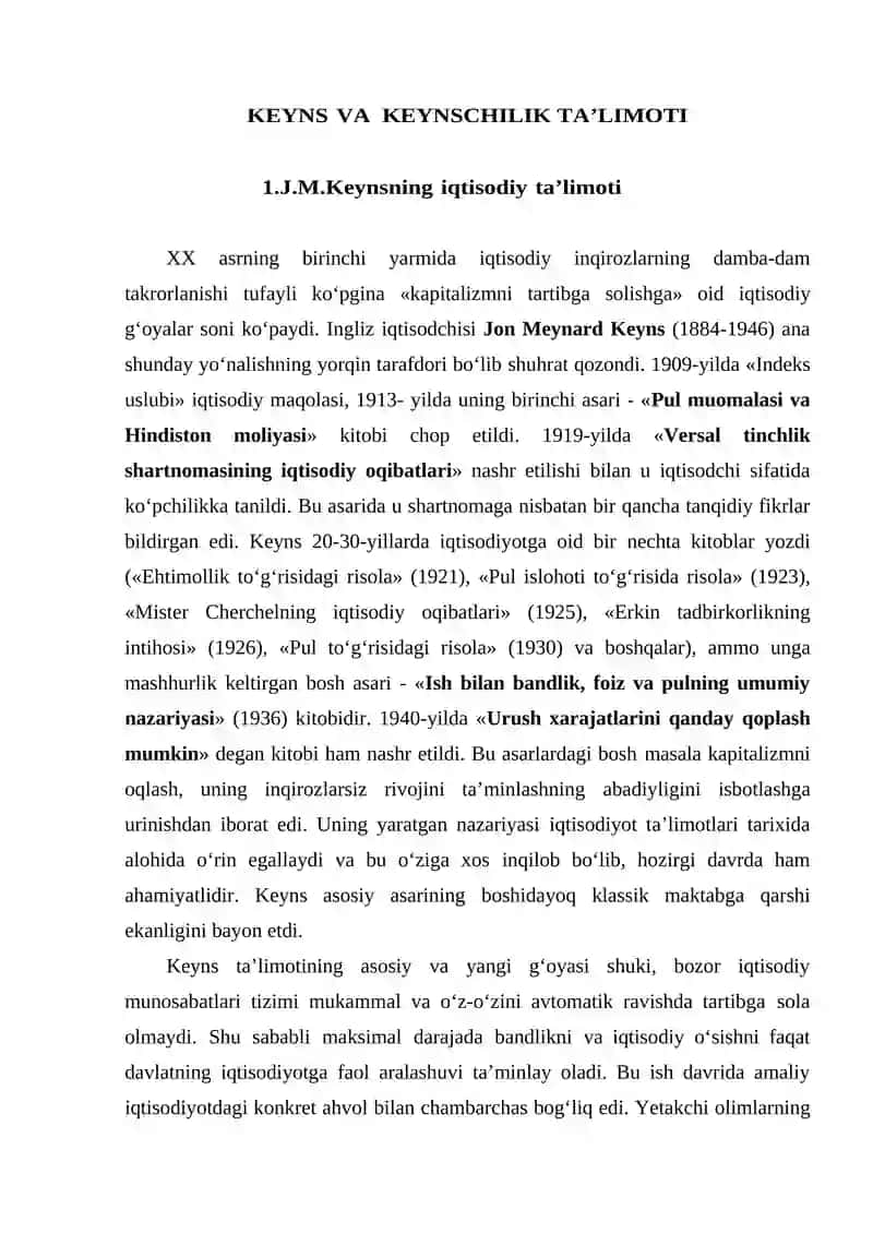 J.M. Keyns va keynschilik ta’limoti