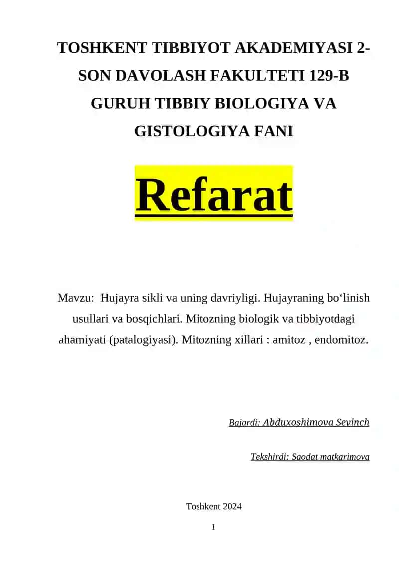 Hujayra sikli va uning davriyligi