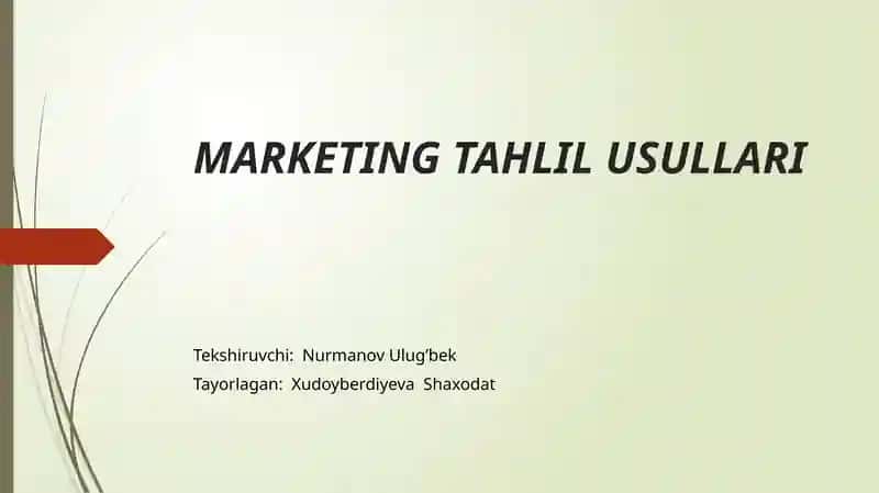 MARKETING TAHLIL USULLARI