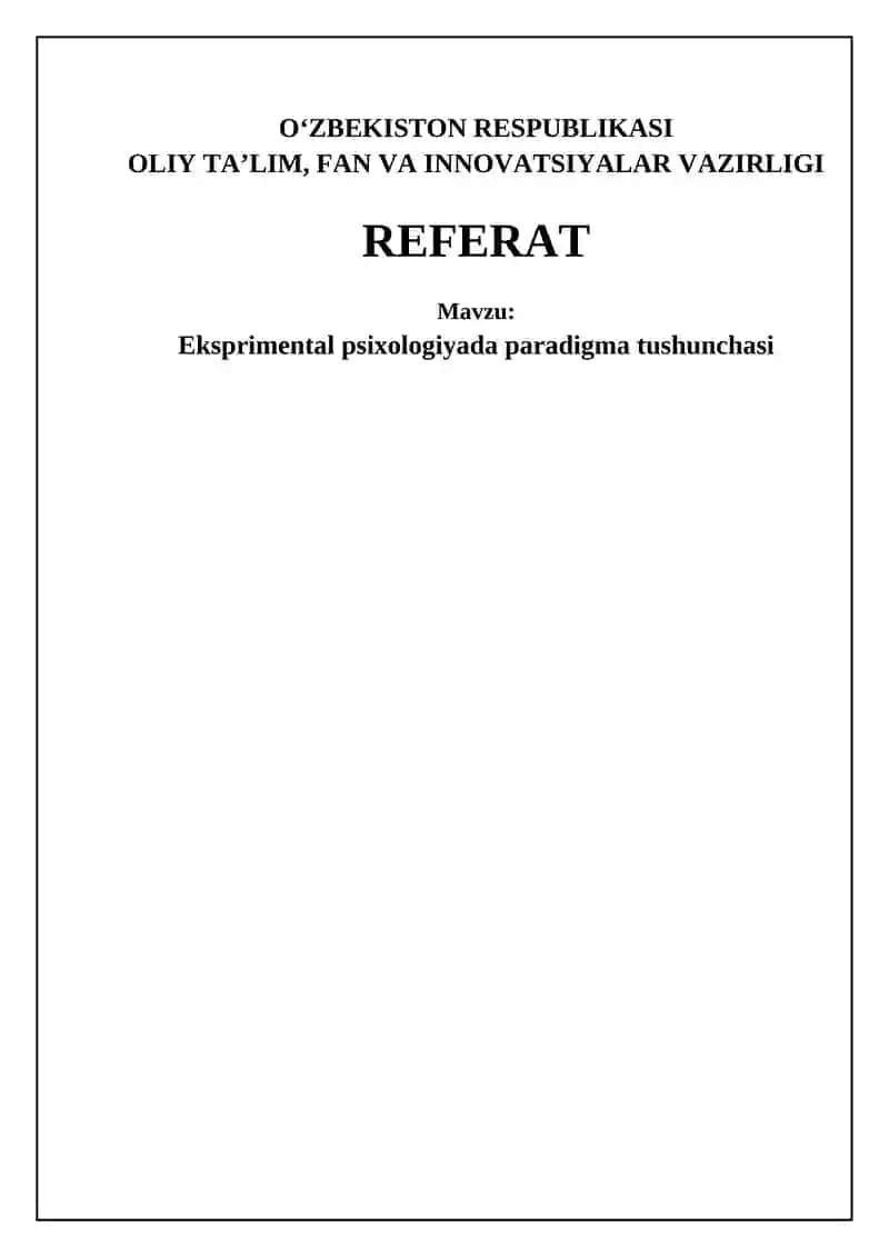 Eksperimental psixologiyada paradigma tushunchasi