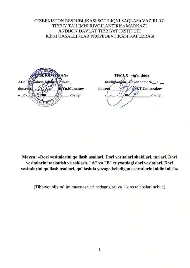 Dori vositalarini qo'llash usullari