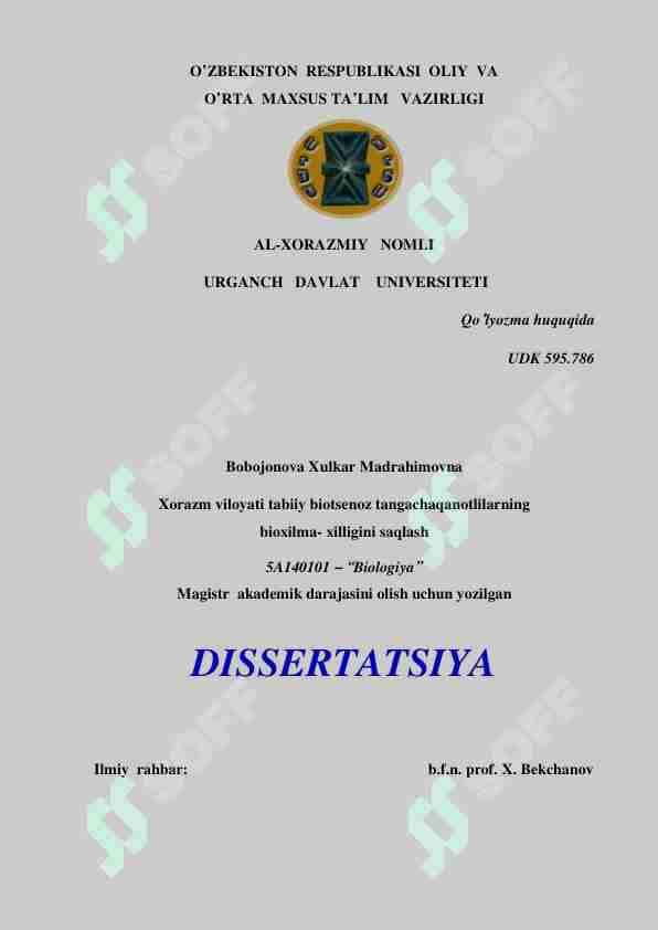 Xorazm viloyati tabiiy biotsenoz tangachaqanotlilarning bioxilma- xilligini saqlash