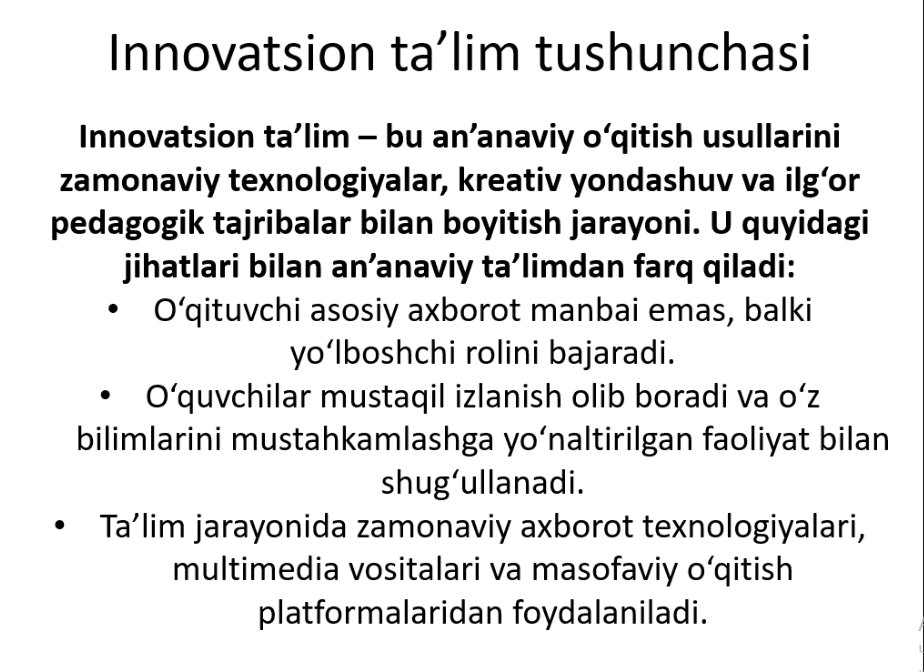 TA’LIM-TARBIYA JARAYONINI INNOVATSION TASHKIL ETISH
