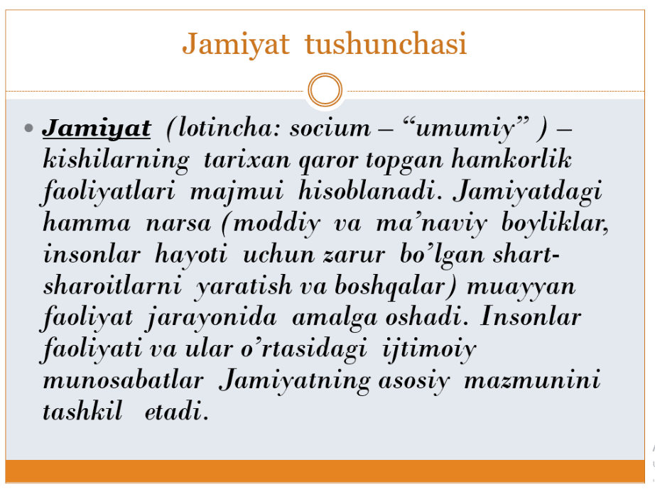 MAVZU: JAMIYAT VA INSONNING FALSAFIY MUAMMOLARI