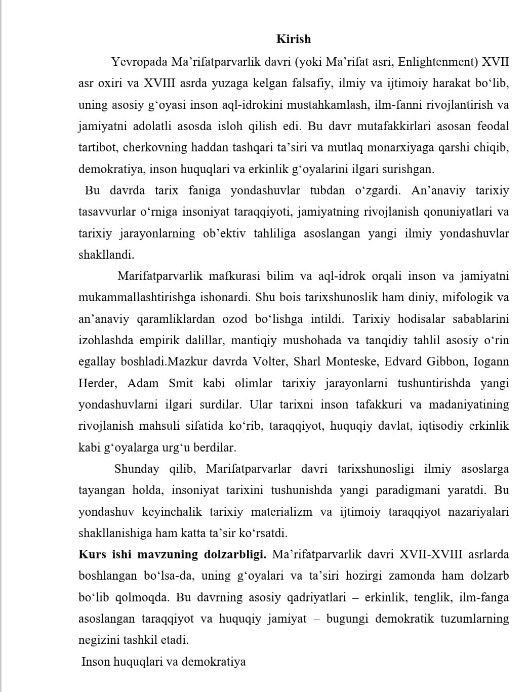 Ma’rifatparvarlar tarixshunosligi kurs ishi