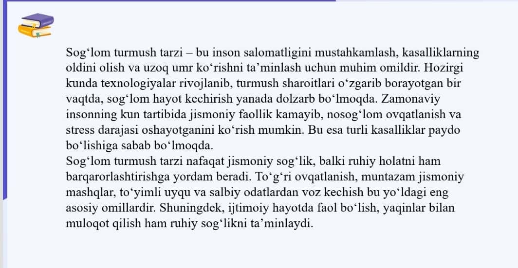 Sog‘lom turmush tarzi SLAYD