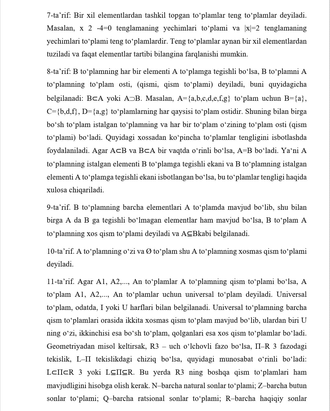 Cheksiz to‘plamlarni quvvatiga ko‘ra taqqoslash muammolari.