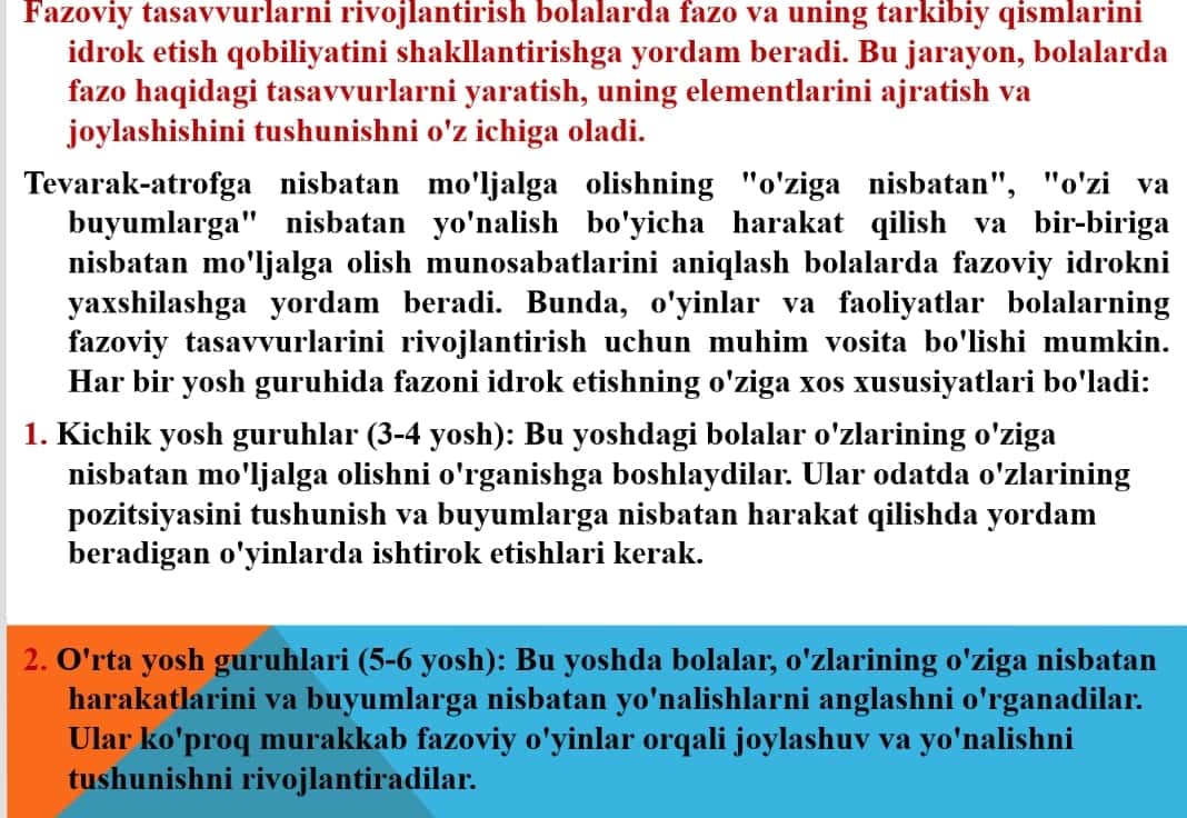 BOLALARDA FAZODA MO’LJAL OLISHNI RIVOJLANTIRISH.