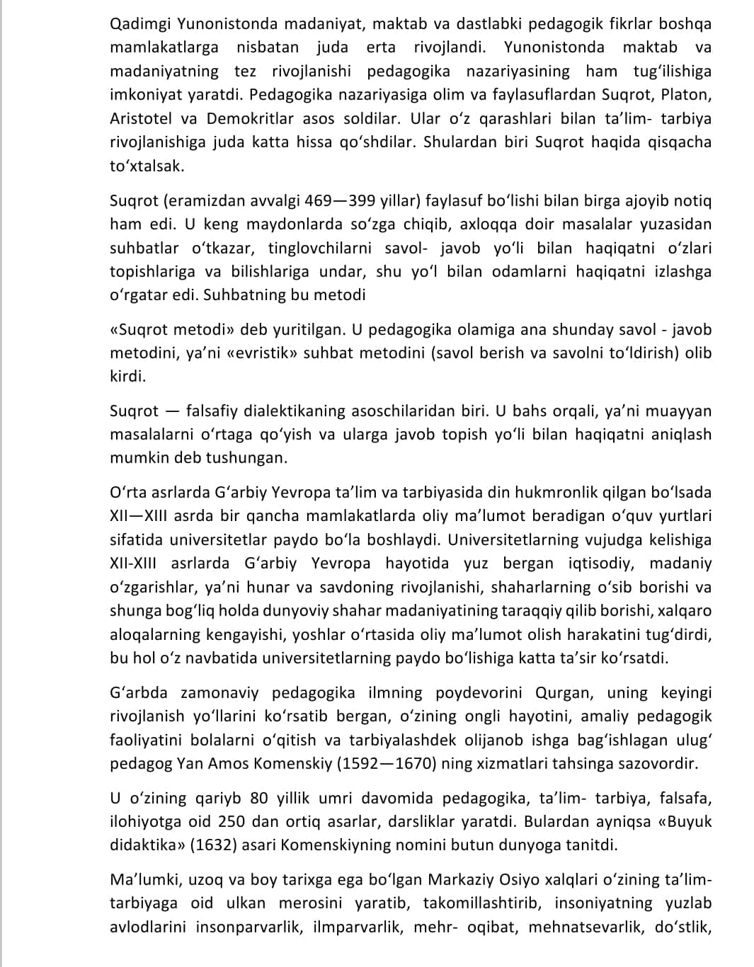 INSONIYAT TARIXIDA TARBIYA VA TA’LIMNING RIVOJLANISH BOSQICHLARI.INSONIYAT TARIXIDA TARBIYA VA TA’LIMNING RIVOJLANISH BOSQICHLARI.