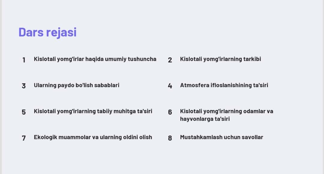 Kislotali yomg'irlar Fan: Kimyo, 7-sinf