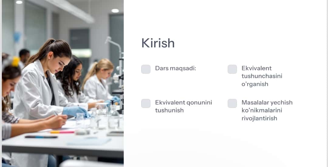 Ekvivalent qonuni Fan: Kimyo | Sinf: 8-sinf