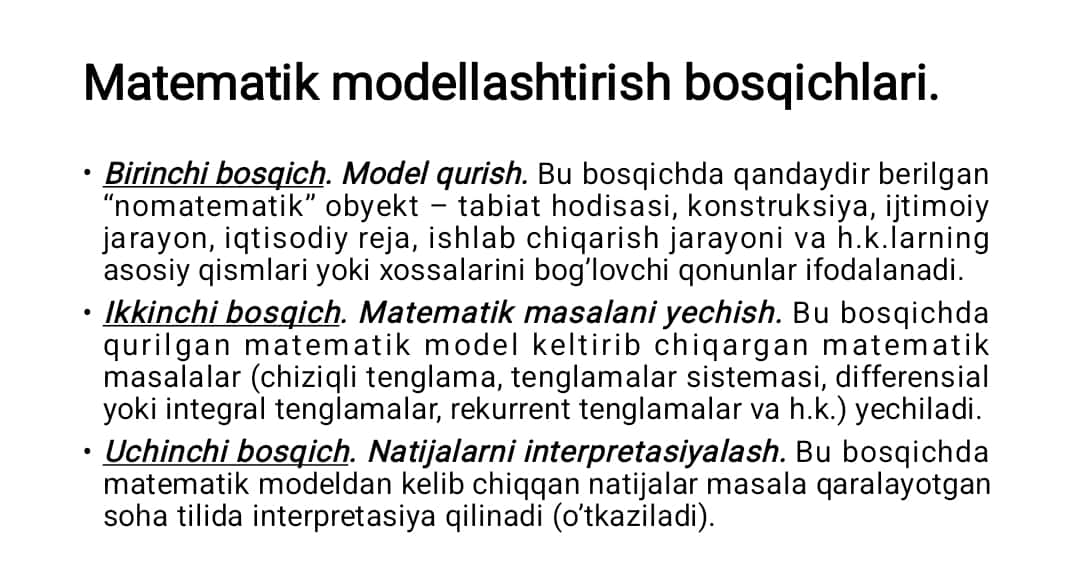 MODELLARNING TUZULISH USULLARI