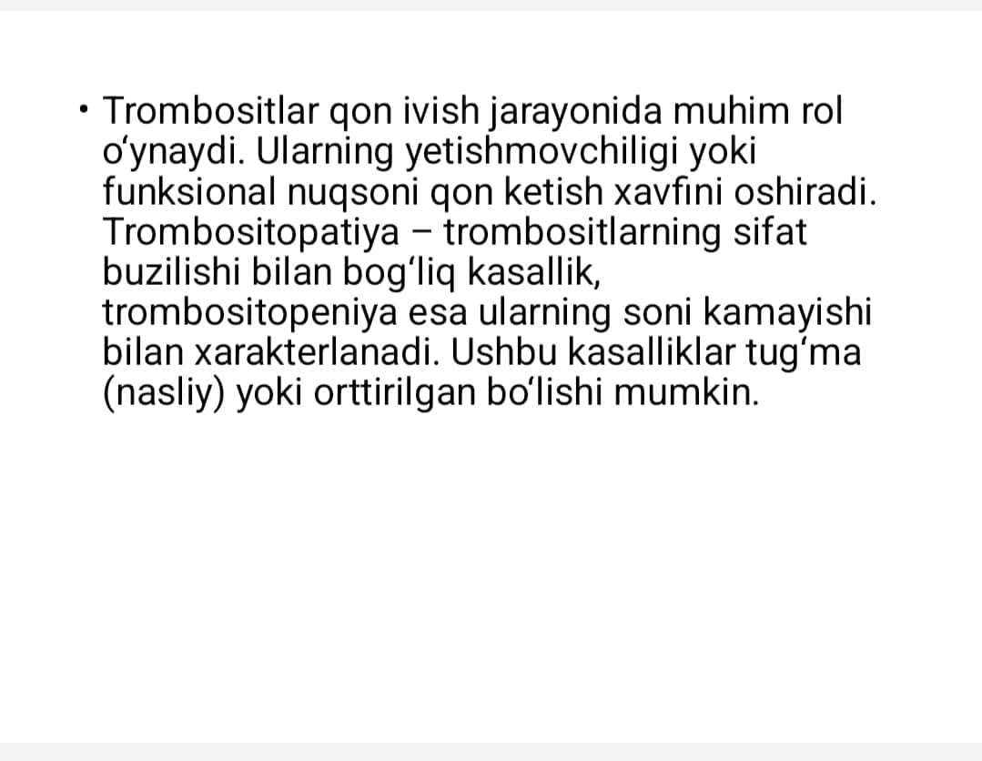 Nasliy va orttirilgan trombositopatiyalar va trombositopeniyalar