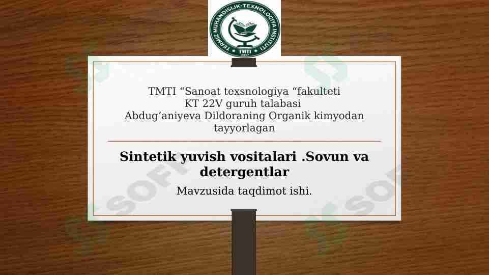 Sintetik yuvish vositalari. Sovun va detergentlar .