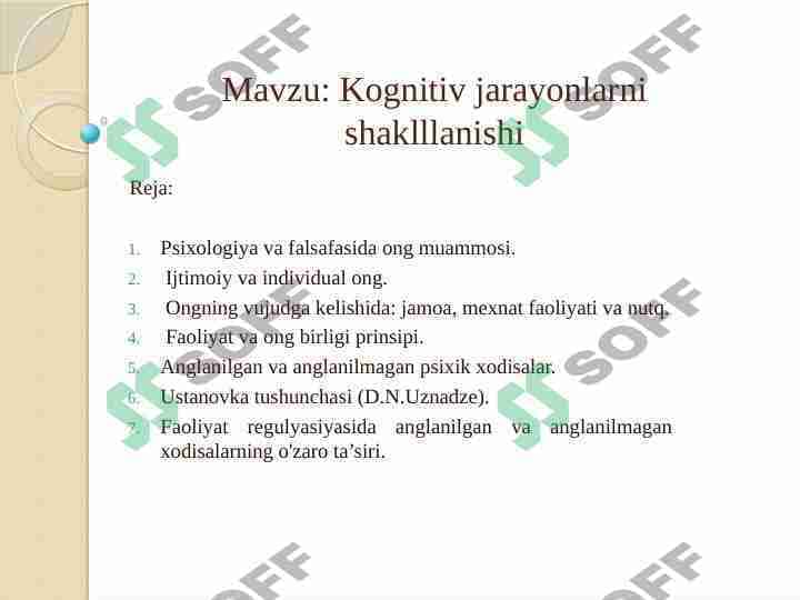 Kagnitiv jarayonlarni shakillanishi