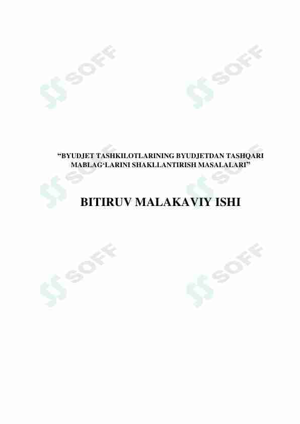 BYUDJET TASHKILOTLARINING BYUDJETDAN TASHQARI MABLAG'LARINI SHAKLLANTIRISH MASALALARI