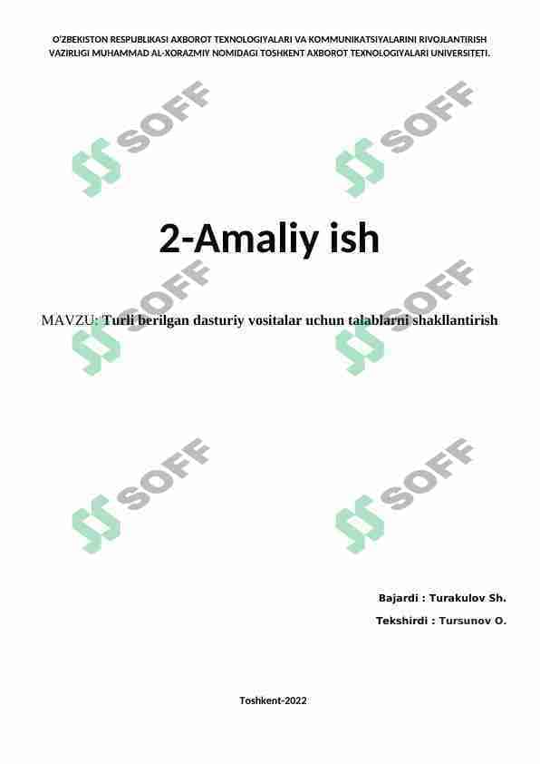 Turli berilgan dasturiy vositalar uchun talablarni shakllantirish