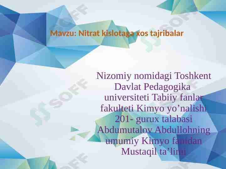 Nitrat kislotaga xos tajribalar