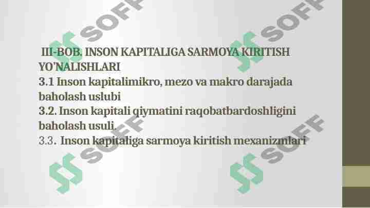 INSON KAPITALIGA SARMOYA KIRITISH YO’NALISHLARI