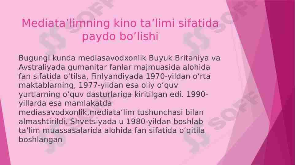 Mediata'limning kino ta'limi sifatida paydo bo'lishi