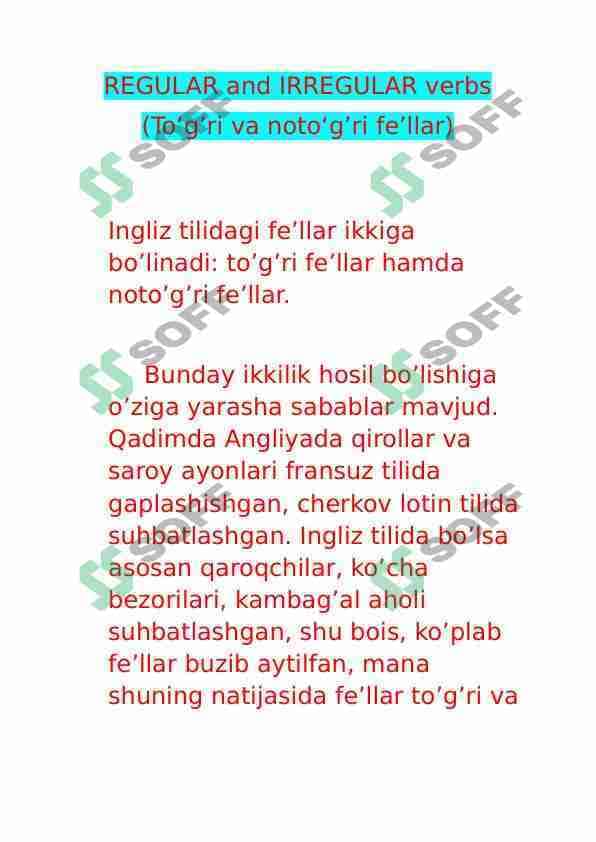 To'g'ri va noto'g'ri fe'llar | Regular and irregular verbs