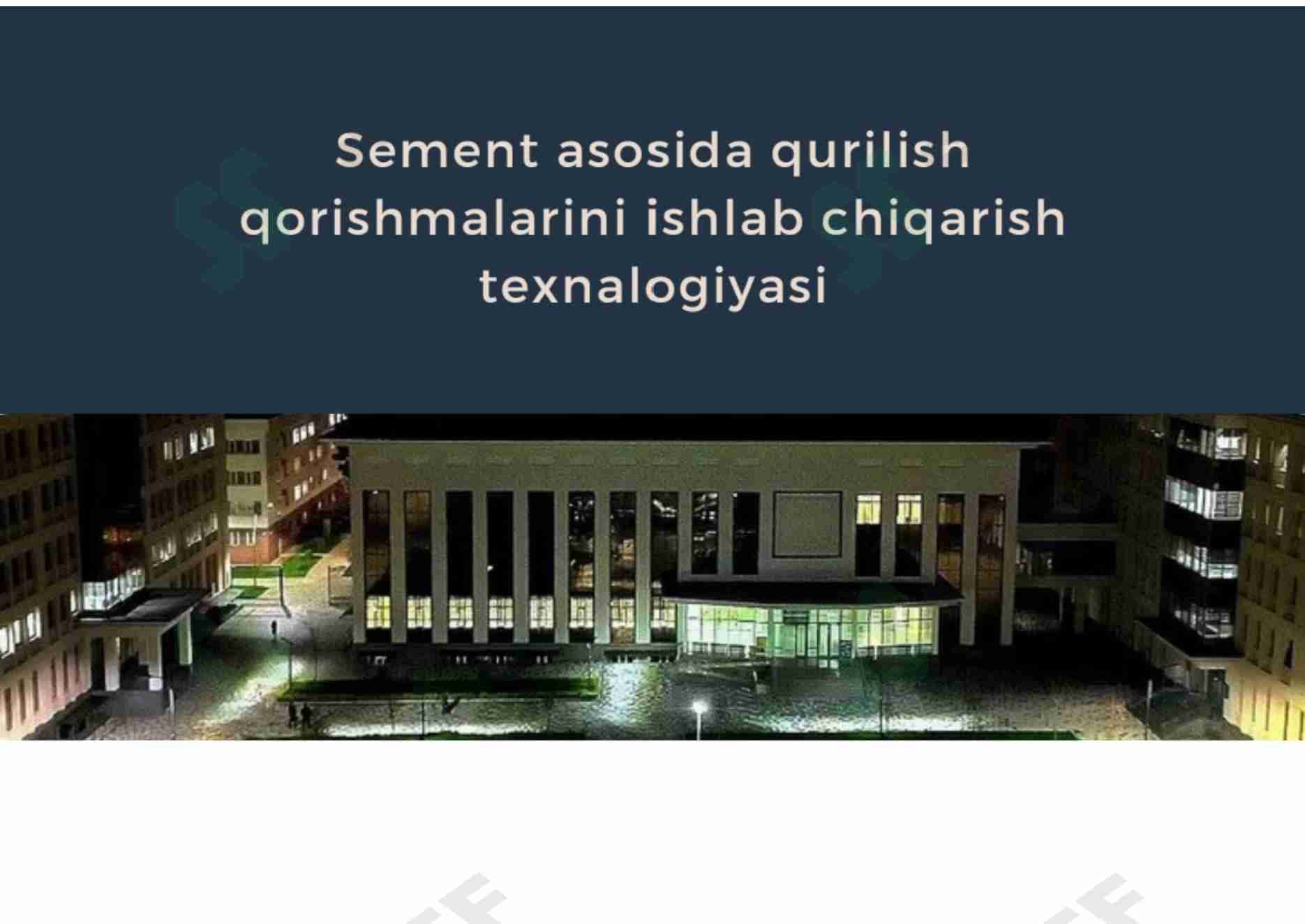 Sement asosida qurilish qorishmalarini ishlab chiqarish texnalogiyasi