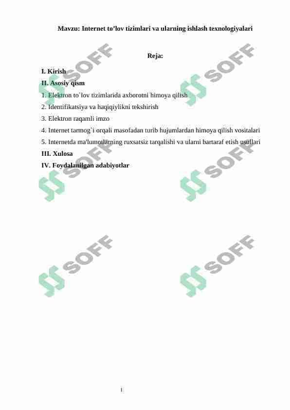Intеrnеt to'lоv tizimlаri vа ulаrning ishlаsh tехnоlоgiyalаri